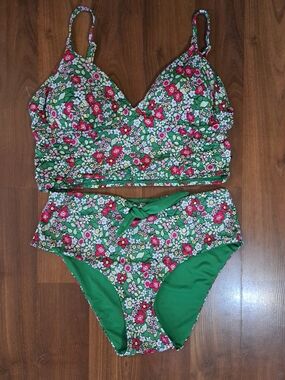 La Vie En Rose Aqua DITSY BLOOMING Recycled Fibers Long Triangle Bikini, Green